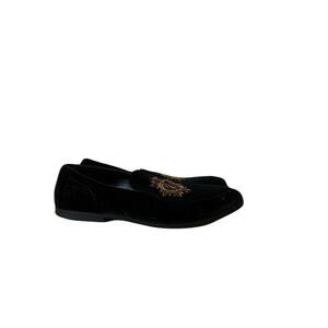 ASOS women’s Loafers In Black Velvet With Badge Detail